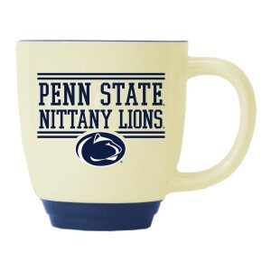 almond colored mug with Penn State Nittany Lions above Athletic Logo and navy bottom